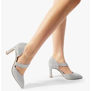 Dream Pairs Womens Silver Glitter Asymmetric Strap Pointed Toe Pumps 3 Inch Heel
